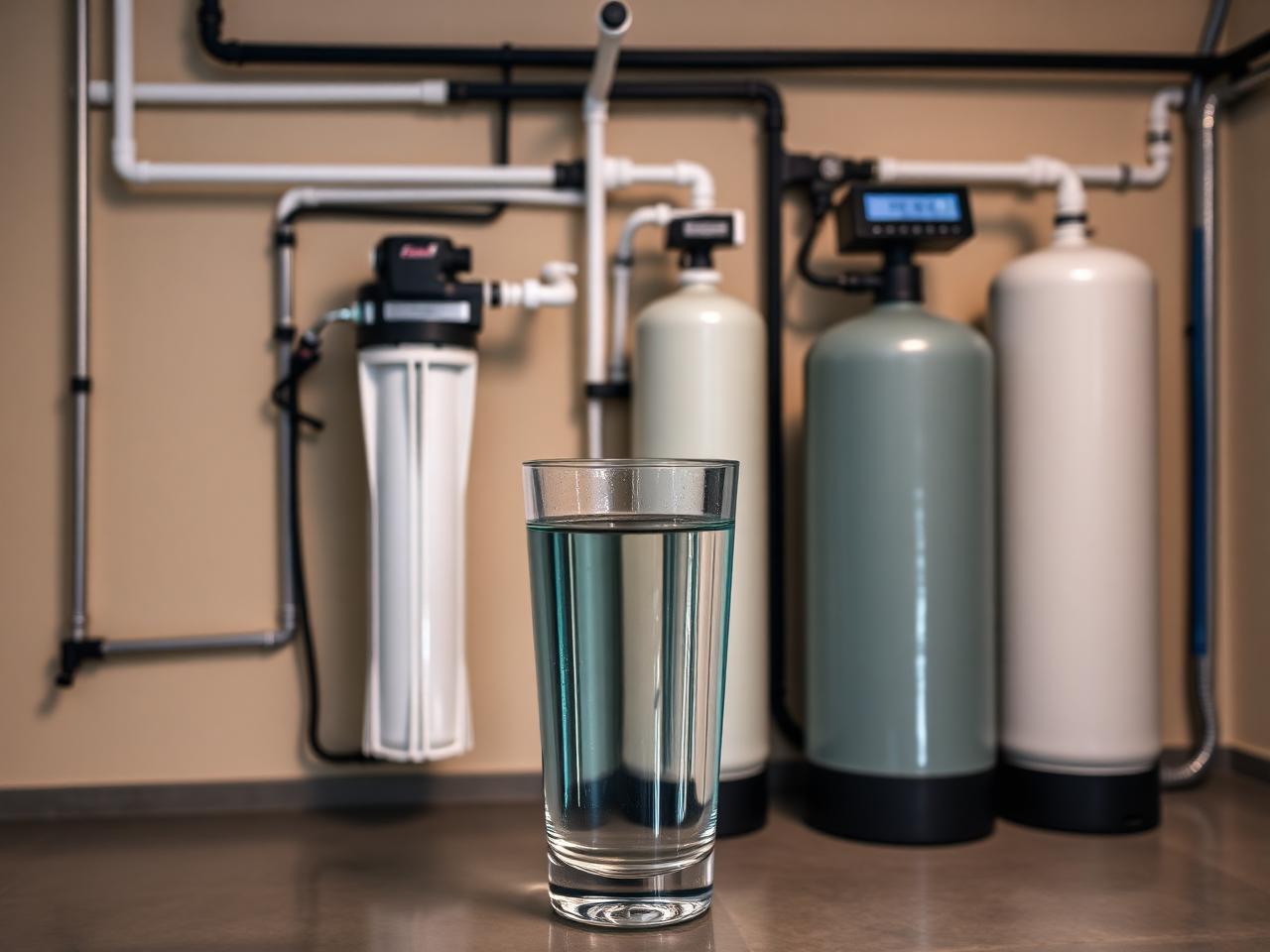 Whole-home water filtration and softener tanks installed with clean plumbing